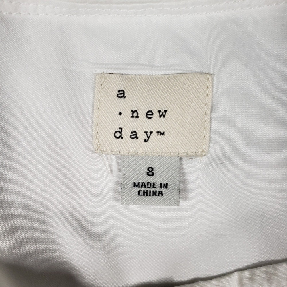 A New Day Women's White Square Neck Button Front Midi Dress w/ Belt SZ 8 Pockets - Picture 4 of 10